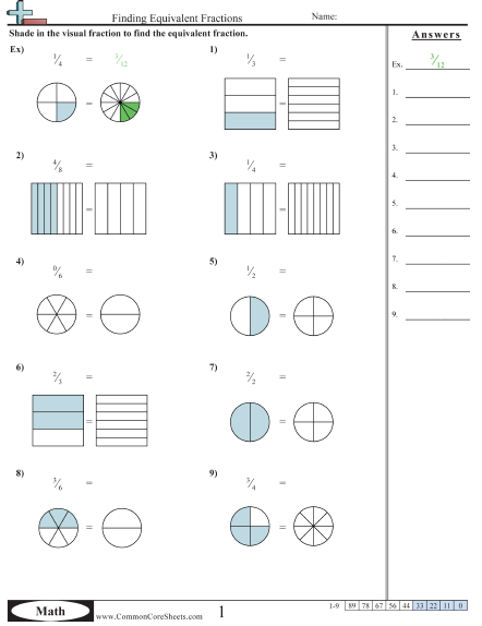 3.nf.3b Worksheets - Finding Equivalent Fraction (visual) worksheet